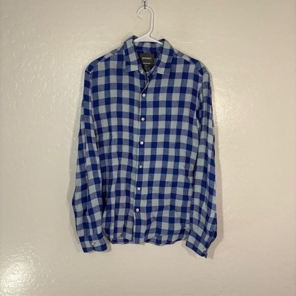 Bonobos Shirt Mens Medium Blue Gingham Linen Long Sleeve Button Down Slim Fit - Picture 1 of 7